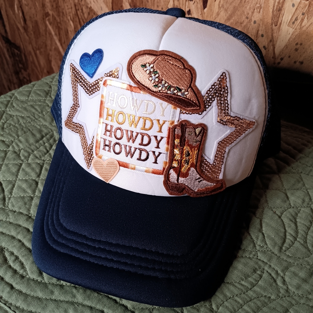 Howdy Embroidered Women's Hat - Navy and Cream